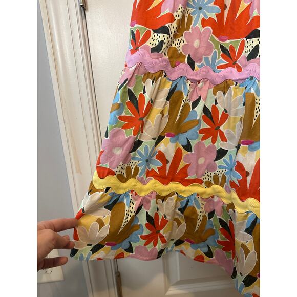 CeliaB Nilsa Multi-Color Floral Print Smocked Midi Dress Size Medium - Picture 8 of 12